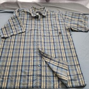 Patagonia Mens Blue Large Textured Plaid SS Button Down Shirt Casual Polished